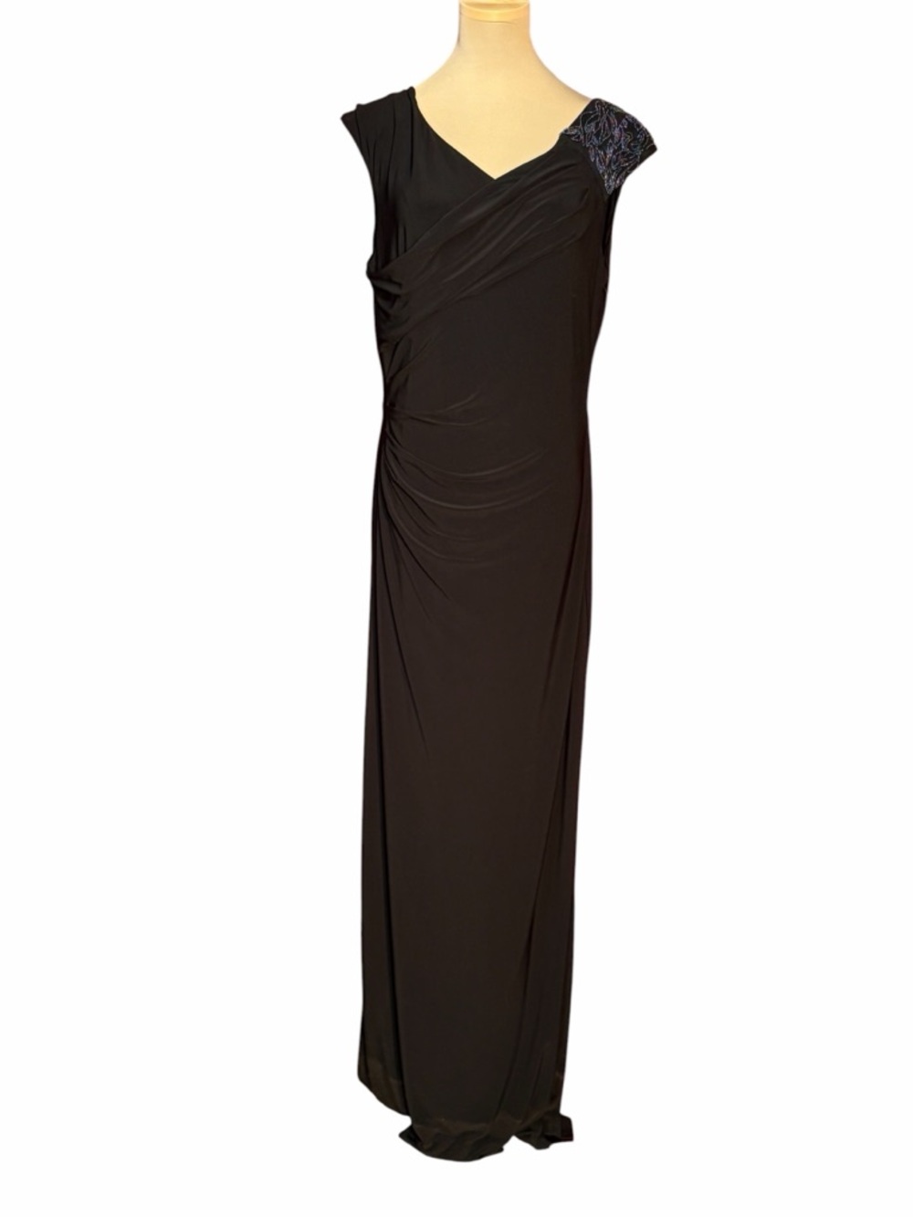 Lauren Ralph Lauren Black Beaded Shoulder Maxi Gown Size 14 Formal Dress - Picture 2 of 11